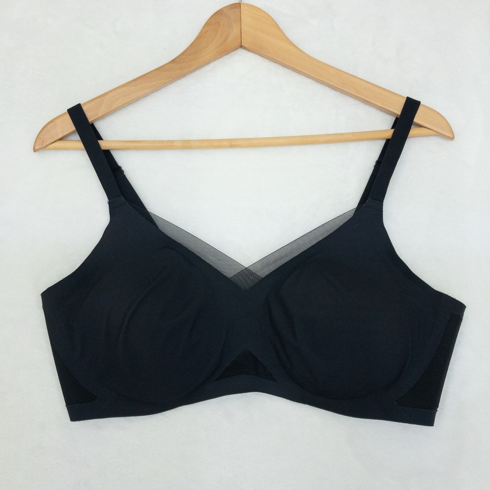 Honeylove Crossover Bra Womens Large Black Wireless Mesh V-Neck Comfort Lift